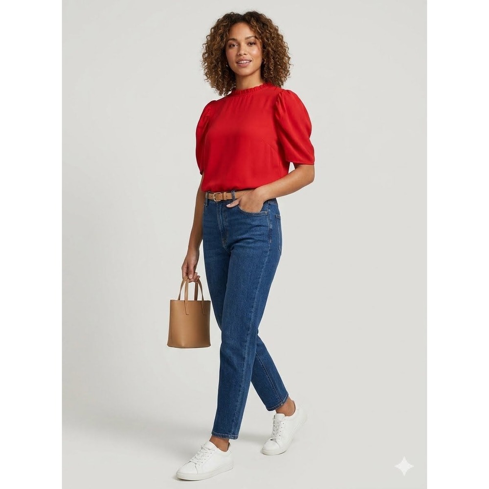Savannah Jane Red Ruffle Neck Puff Sleeve Blouse Top 2X